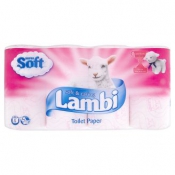 Туалетная бумага Lambi белая с розовым тиснением, 3-х слойная, 8 шт