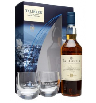 Виски Talisker 10yo (односолодовый виски) + 2 стакана в коробке, 0.7л