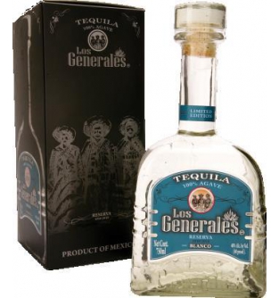 Текила Los Generales Blanco 100% Agave в коробке, 0.75л